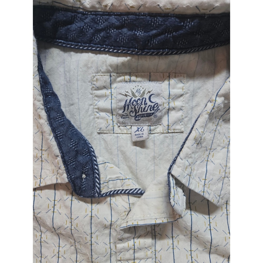 Moon Shine Western Shirt Mens XL Beige Blue Stripe Snap Front Casual Long Sleeve - Picture 3 of 7